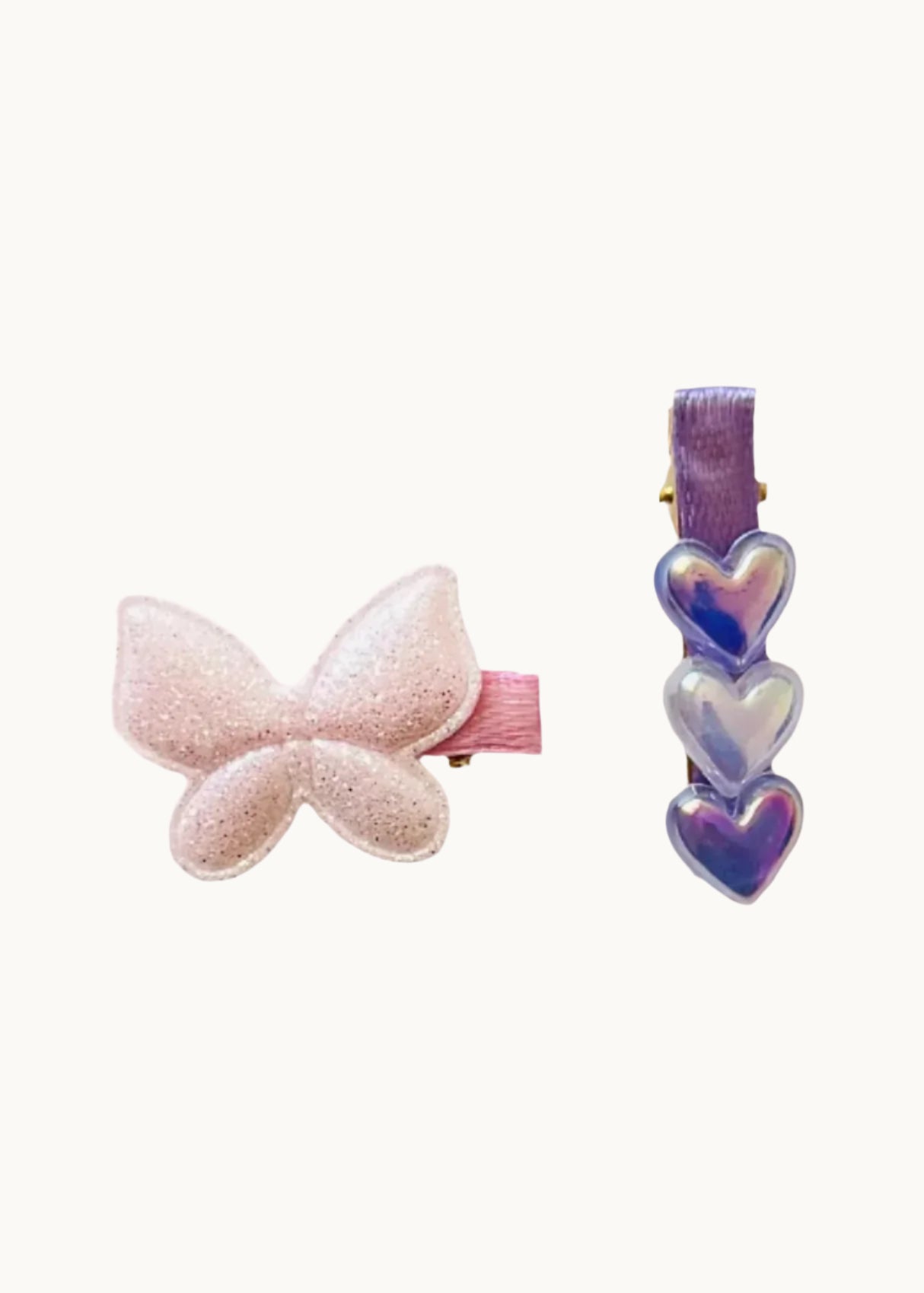 Set di fermagli per capelli fatti a mano con farfalle scintillanti e cuori color perla