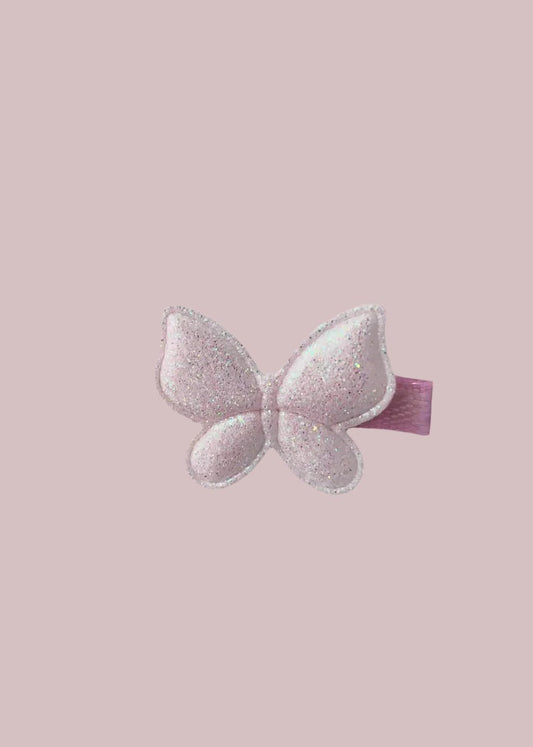 Glitter pink butterfly hair clip