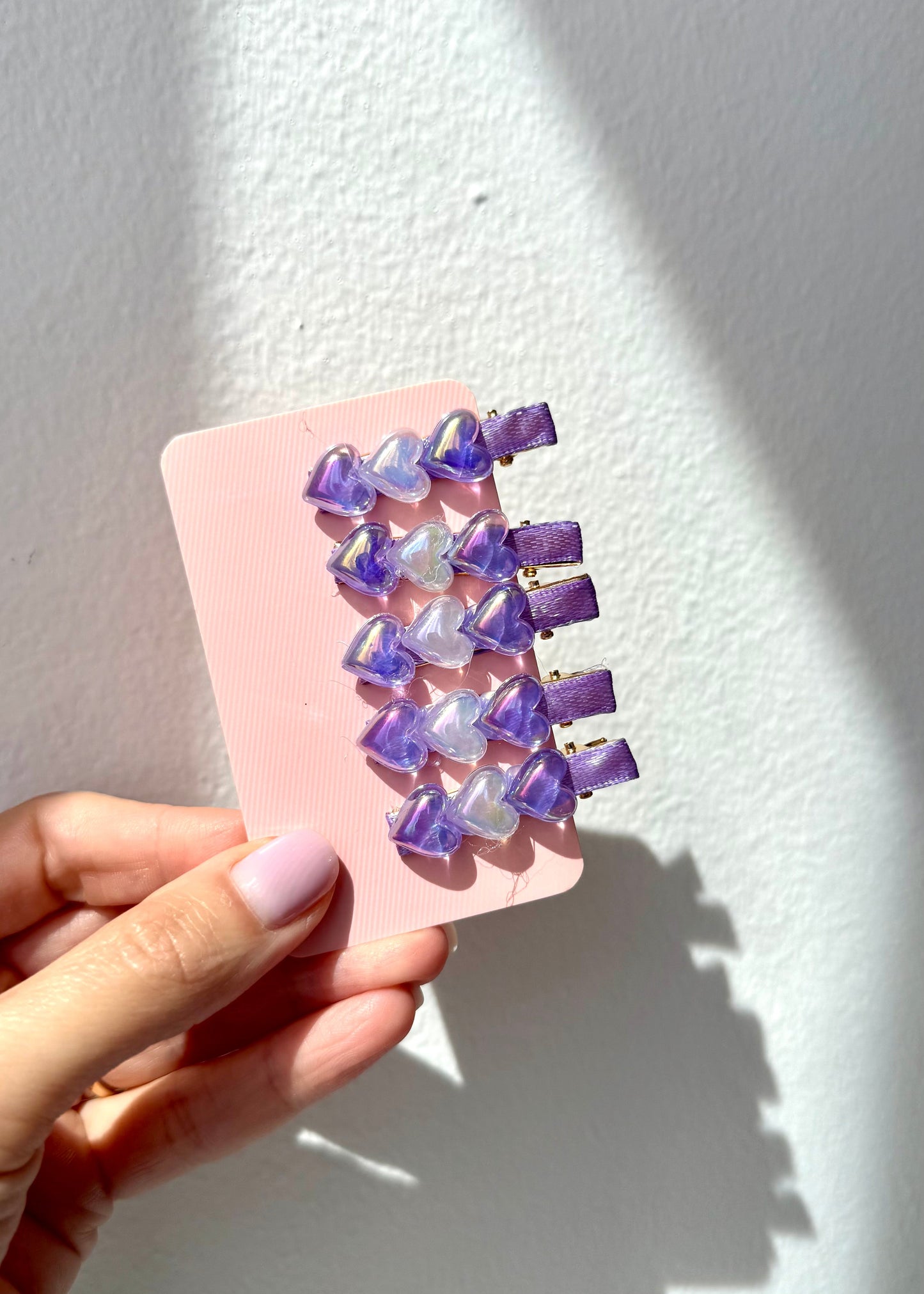 Set di fermagli per capelli fatti a mano con farfalle scintillanti e cuori color perla