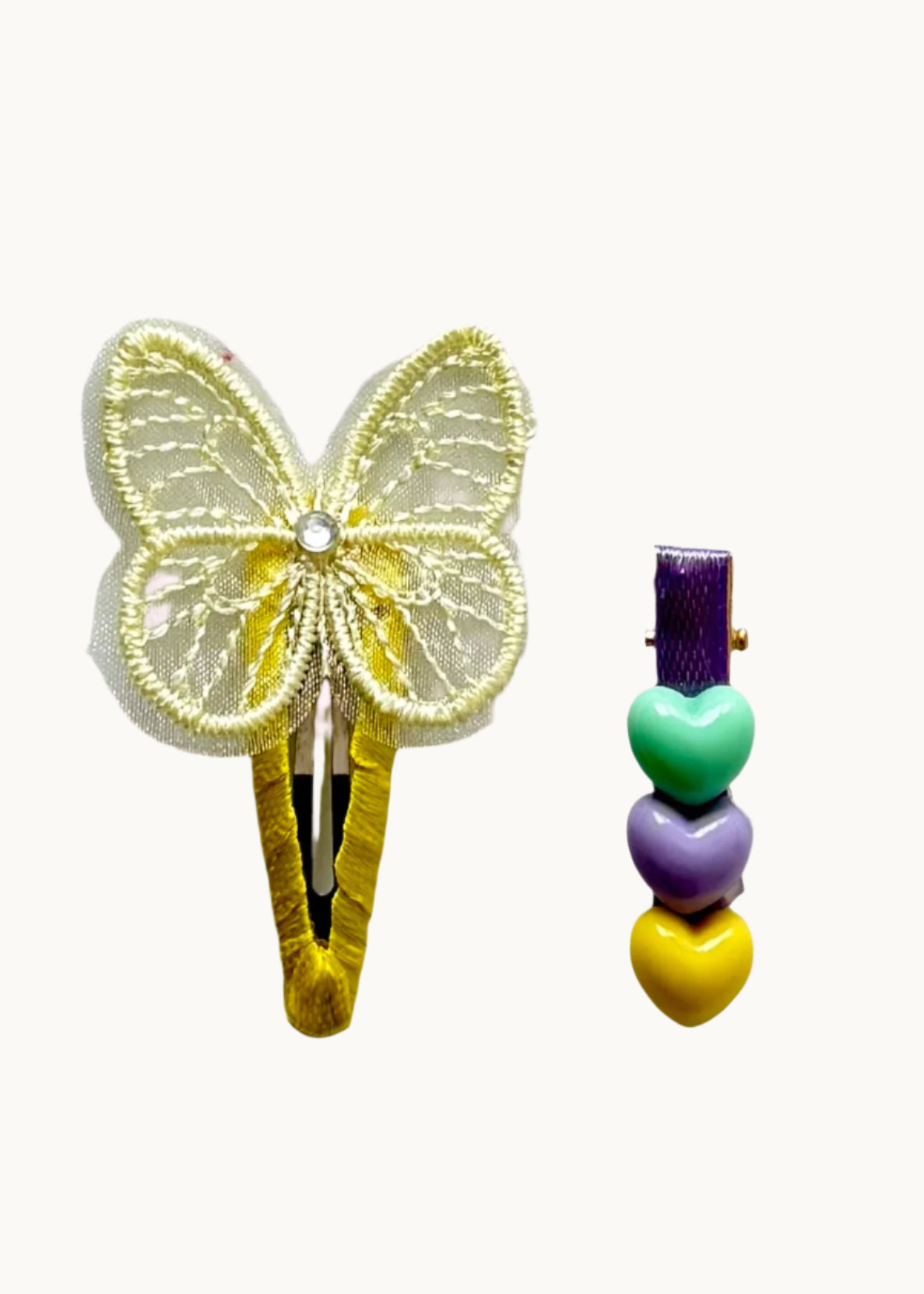 Bright Yellow Butterfly and Hearts Hair Clip Set