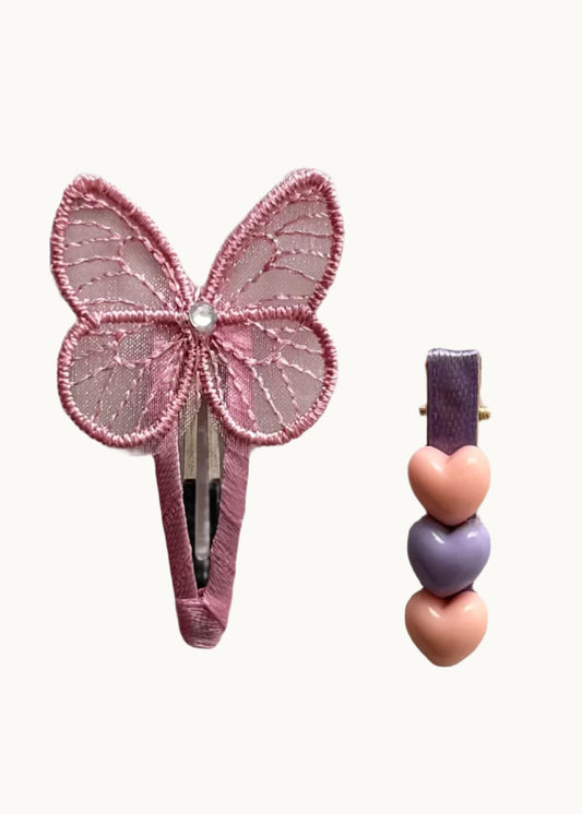 Set di fermagli per capelli a forma di farfalla e cuore fatti a mano